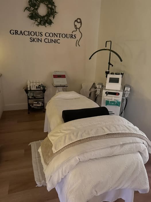 The treatment suite at Gracious Contours Skin Clinic — a private, single-guest space